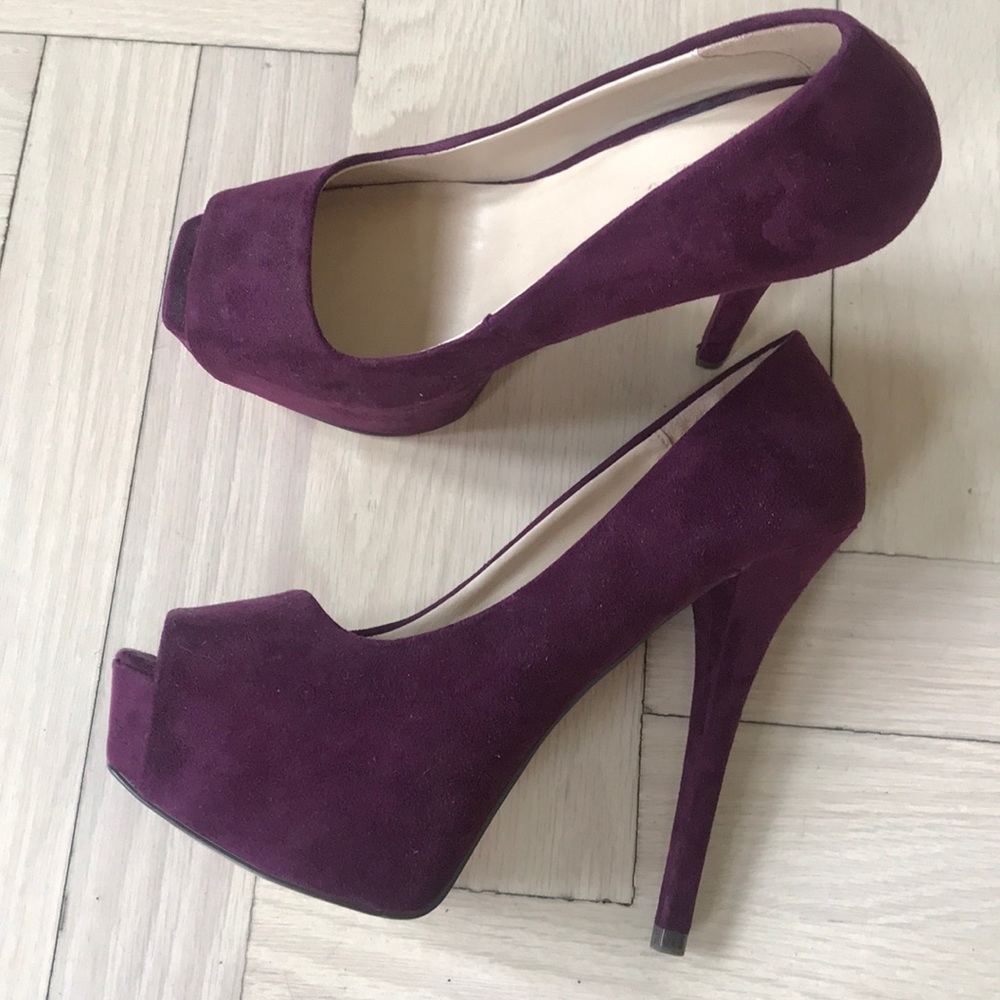 Plum platform 5.5 inch peep toe heels